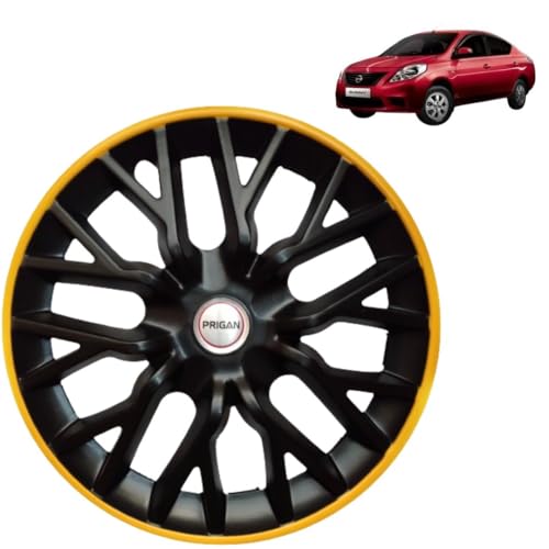 PRIGAN Wheel Cover for Sunny 14 Inch Black Yellow Wheel Cap (Available in 12,13,14 Inch) (Set of 4 Pcs) (Press Fitting) Model- Power GT Yellow-14