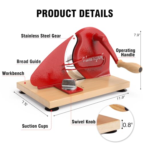 Image of vanerepok Manual Bread Slicer Adjustable Thickness for Homemade Sourdough | Hand Crank Bread Cutter with Scale & Stable Suction Cups & Wood Base for Even Slicing Perfect Baking Gift for Home Bakers