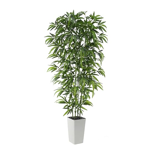 FSOHOI Artificial Bamboo Tree 6FT Tall Fake Plants Faux Bamboo Plant with White Tall Planter,...