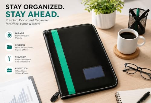 Image of PU Leather File Folder with 40 Sleeves - A4 Size Document Organizer - Professional Presentation Binder, Business Portfolio for Certificates, Reports, and Contracts - Durable & Stylish (Pack of 1)