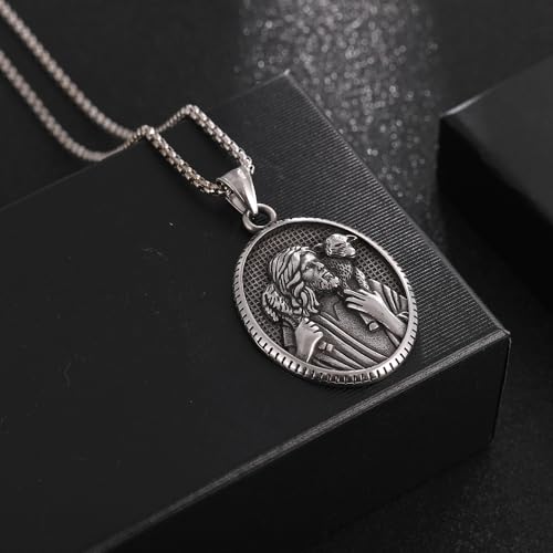 NIGHTCRUZ Jesus Shepherd Necklace, Oval Religious Medal Medallion Stainless Steel for Men Women3