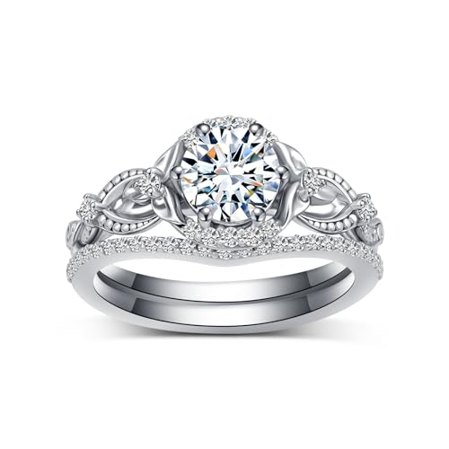 Infinity Engagement Ring Sets With Leaf, 10K 14K 18K Real Gold Moissanite Wedding Ring Set GRA Certified for Women Gift for Anniversary Wedding