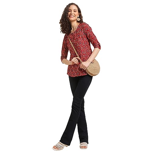 NAINVISH Tops for Women Printed Regular Fit Shirt, Tops for Women Stylish Latest|Office Wear Tops for Women|Cotton Blend Tops for Women|Mandarin Collar Top