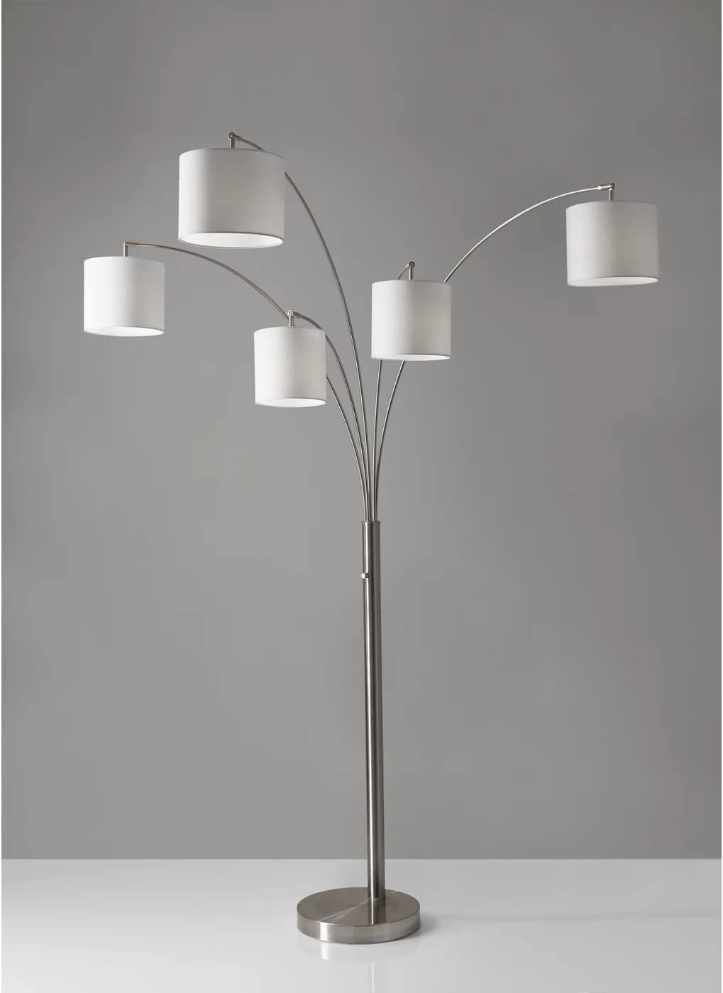 Adesso 4239-22 Trinity 5-Arm Arc Lamp, 82 in., 5 x 60W Incandescent/13W CFL, Brushed Steel Finish, 1 Floor Lamp