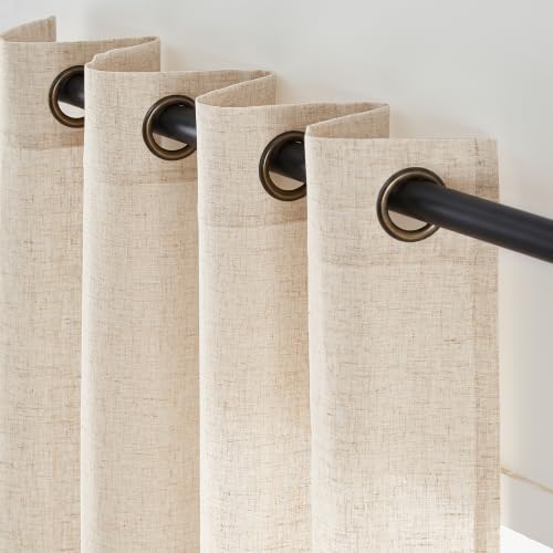 Image of jinchan Linen Curtains 90 Inch Light Filtering Grommet 2 Panels Beige