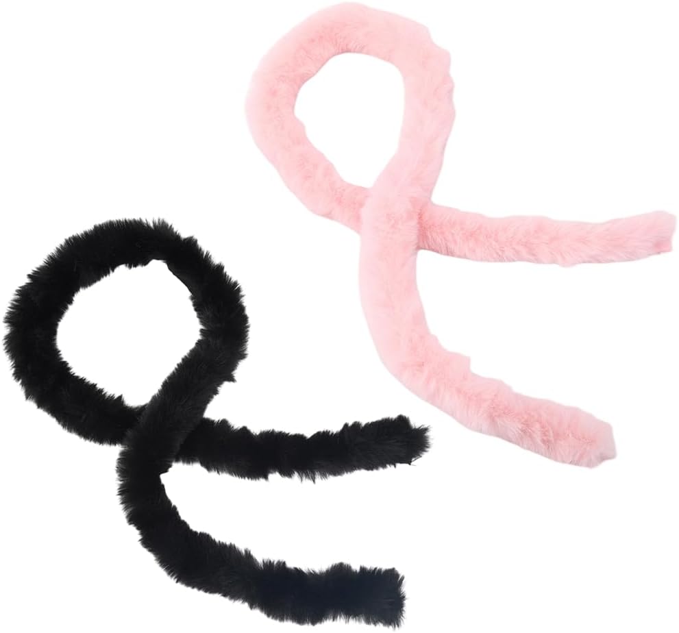 2Pcs 2 Colors Faux Fur Ribbon Trim Fuzzy Chenille Sticks Fabric Strips Soft Shaggy Stems Roll Wide Furry Trims for Sewing Making Clothing Accessories Home Christmas Decor DIY Craft