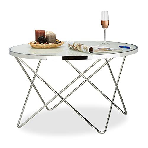Relaxdays Beistelltisch Glas Large, Chrom, Milchglas, Couchtisch,...