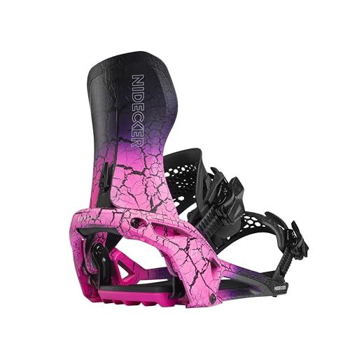Nidecker LT Supermatic Snowboard Bindings – Automatic Dual-Entry Binding with Heel Pedal & Universal Fit - L - Magma