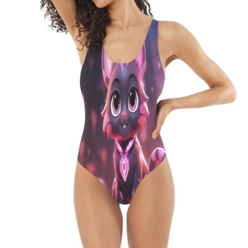 Maillot de bain rose chat pour femme monokini une pièce slim