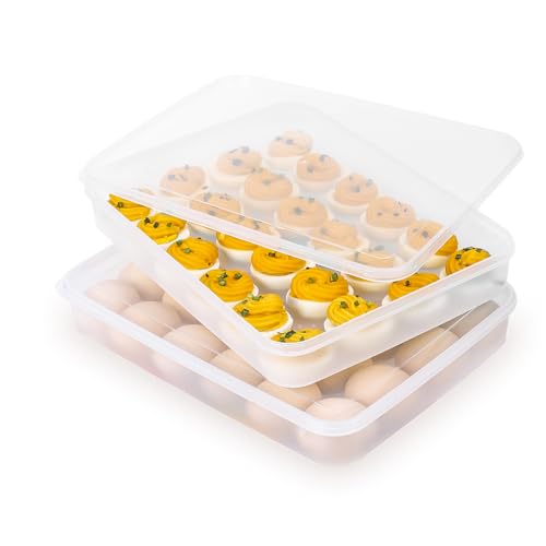 coxiecc Deviled Egg Containers with Lid, (Set of 2), Stackable Deviled Egg Carrier for 48 Eggs, Clear Egg Holder for Fridge with Lid, Portable Plastic Deviled Egg Tray for Party, Easter Eggs Tray by coxiecc - Used condition - US$12.36