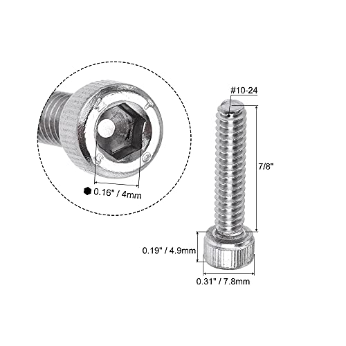 sourcing map 25 Stück Zylinderschrauben Innensechskant Schrauben Bolzen 304 Edelstahl Poliert #10-24x7/8