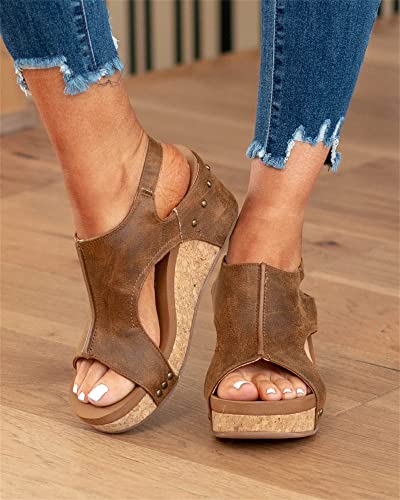 Peasam Melarey Mid Heel Wedge Sandals, Melarey Mid Heel Wedge Sandals Tan, Melarey Mid Heel Wedge Sandals Brown, Melarey Mid Heel Wedge Sandals Wide Width-Black||6.5 #TOP30