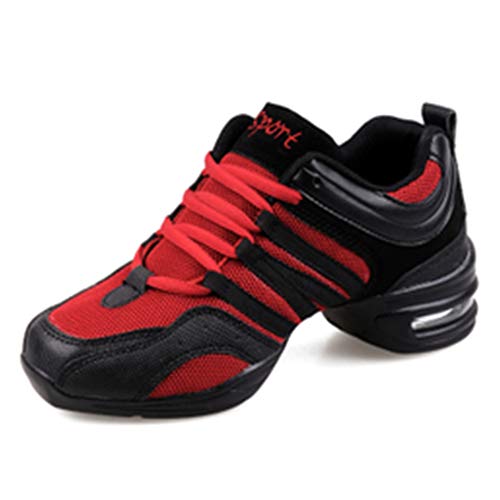 RUYBOZRY Women's Dance Sneakers Mesh Walking Shoes for Zumba Jazz Work Out Fitness Sports Modern Dance Shoes,729-Black Red-3.5,US 9
