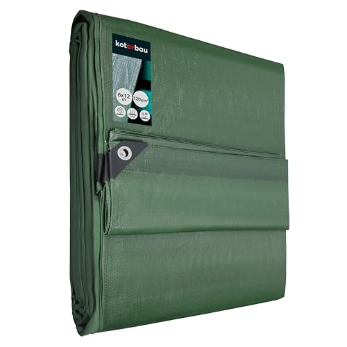 KOTARBAU® Telo Impermeabile Esterno - Polietilene - 6x12m - Verde Oliva - 120 g/m² - Telo Sotto Piscina Fuori Terra - Copertura con Occhielli - Telone Robusto - Copertura Esterna - Telone da Giardino