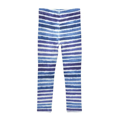 White Blue Striped Girls Leggings Kids Yoga Pants Dance Active Tights 4T2