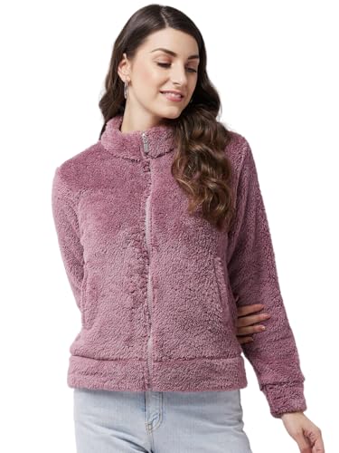 Image of Modeve Women Solid Full Sleeve Fur Standard Length Jacket For Winter