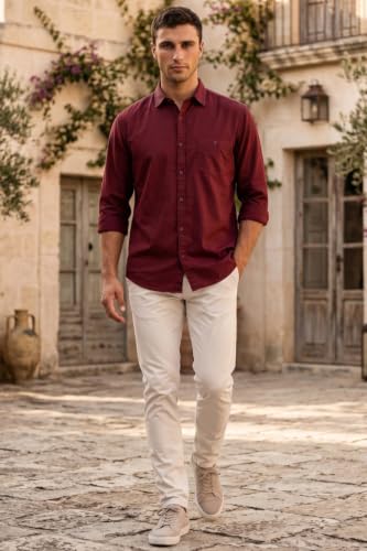 Image of Louis Philippe Men's Cotton Slim Fit Over Dyed Color Depth Comfortable and Durable Soft Handfeel Full Sleeve Solid Casual Shirt