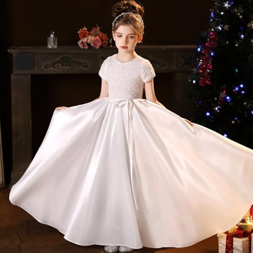 Sequin Flower Girl Dresses for Wedding Cap Sleeves First Communion Dress Satin Princess Pageant Ball Gown2