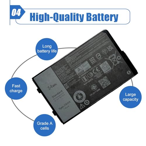 Image of 34Wh J7HTX 7XNTR Laptop Battery Replacement for Dell Latitude 7202 7212 7220 Rugged Extreme Tablet T03H T03H002 T03H003 Series 02JT7D 2JT7D FH8RW J82G5 VW5Y4 451-BBOR 451-BCCO 451-BCDH 7.6V 4342mAh