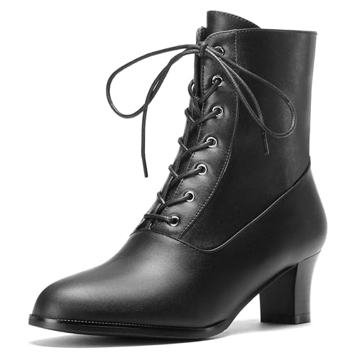 Voviggiw Women Victorian Boots Lace up Ankle Boot Witch Costume Booties Side Zipper Black Size 41