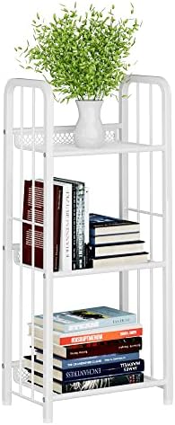 Azheruol Bookshelf Storage Shelf Small Bookcase Freestanding Storage Stand for Living Room, Bedroom, Kitchen Rust Resistance, Easy Assembly Free Combination Multi-Functional Organizer (3 Tiers, White)