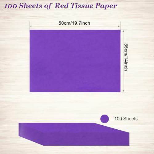 Image of 100 Sheets Purple Tissue Paper Artdly 14 x 20 Inches Purple Tissue Paper Bulk for Weddings Birthday DIY Project Wrapping Crafts Decor