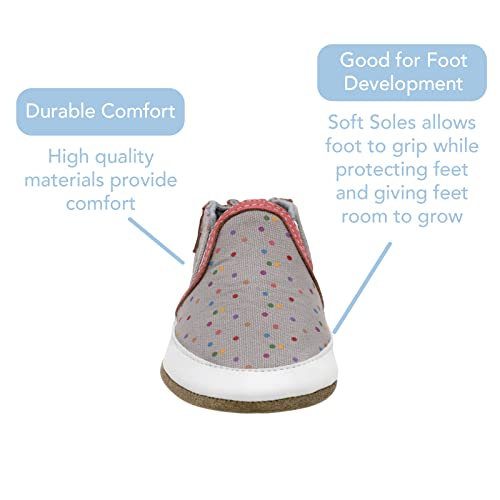 Robeez Baby Girls And Unisex Soft Soles Slip-Resistant Crib Shoes Slippers For Infant And Toddler, Polka Dot Polly Grey Leather, 6-12 Months #TOP2