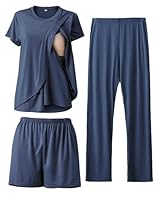 SUNNYBUY 3-teiliges Still-Pyjama-Set für die Zeit nach der Geburt, lässig, weich, Umstands-Pyjama, Nachtwäsche, Loungewear, Kleidungsschicht, Navy Blau XL