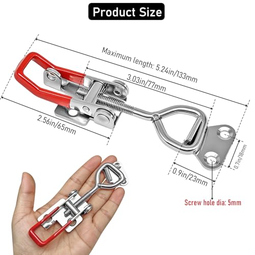 Image of 2pcs Toggle Latch Clamp 4002, Adjustable 304 Stainless Steel Pull Hasp Latches, Quick Release Hand Tool Toggle Clamp for Smoker Lid Jig, Tool Box Case, 400Lbs Holding Capacity