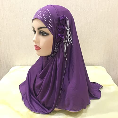 Muslim Girls Hijab With Flower Chains Pull On Amira Islamic Scarf Head Wrap Turban Caps Shawl Hijab3