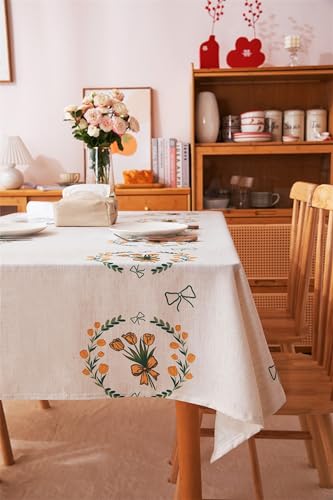 Nappe polyester 130x100CM beige jaune KnSam imprimée style fleuri - 5