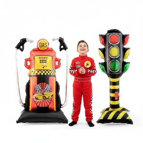 Image of Atpata Funky 2pcs. 58 Inch Jumbo Gas Pump Petrol Pump & Traffic Signal Foil Balloons Combo ? Two Fast Racing Formula 1 Car Theme Birthday Party Decorations for Boys Race Track Transport Theme Dcor