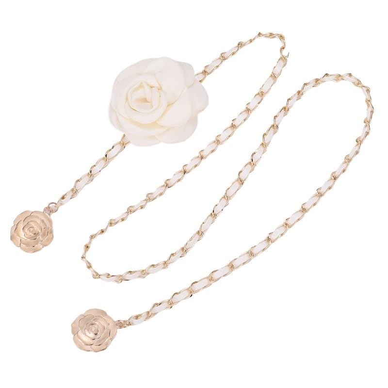 Waist Chain for Women to Decorate Sweater Waist Seal Metal PU Chain Large Flower Thin Belt
