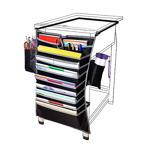 HOODANCOS Multifunctional Adjustable Desk Hanging Bag for Students and Teachers Reinforced Oxford Organizer with Pouches and Slots for Efficient Storage Black