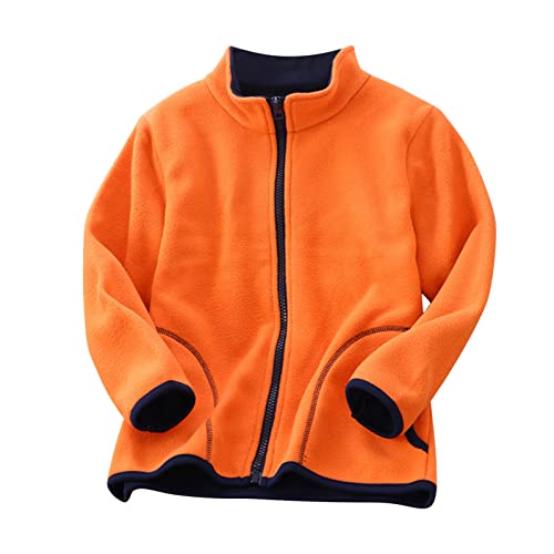 Kids Fall Jacket Toddler Boys Girls Long Sleeve Winter Solid Fleece Zipper Coat Jacket Thicken Warm (Orange, 3-4 Years)