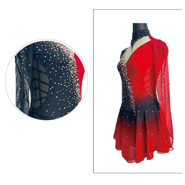 Sukienka do jazdy figurowej dla kobiet Strój startowy do jazdy na łyżwach dla dziewcząt Wzór typu Halo Dyeing czarno czerwony Body baletowe dla maluchów