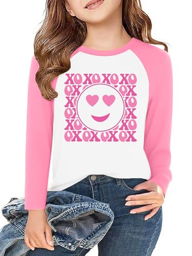Image of Girls Valentine Shirts for Kids Valentines Heart Graphic Tshirts Casual Long Sleeve Shirts Love Heart Tee