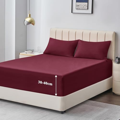 Aisbo Drap Housse 140x190/200 Grand Bonnet 40 cm - Drap Housse 2 Personnes 140x200/190 Grand Bonnet 40 cm Matelas en Microfibre Oeko-Tex avec Élastique Tout...