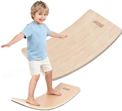 Kids Balance Board - 100% Natural Wood Wobble Board with Non-Slip...