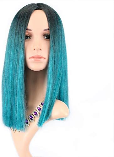 FAELBATY Straight Wig Short bob Wigs Shoulder Length Women's Short Wig ombre color Synthetic Cosplay Wig Bob Wig for Girl Costume Wigs Ombre Blue color