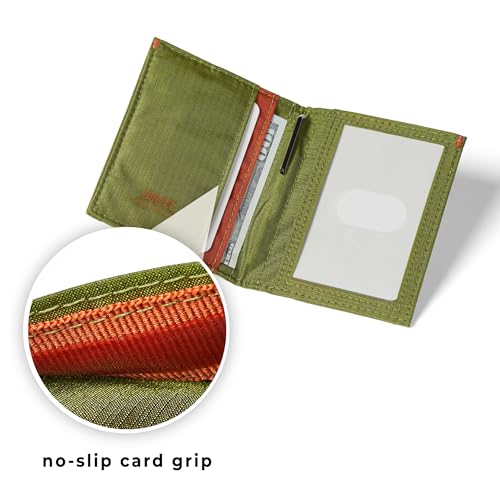 Image of Allett Hybrid Card Wallet, Cala Green | Nylon, RFID Blocking, Vertical Layout | Minimalist, Bifold, Card Holder, Water Resistant, Thin, Front Pocket | Holds 3-10+ Cards, Cash