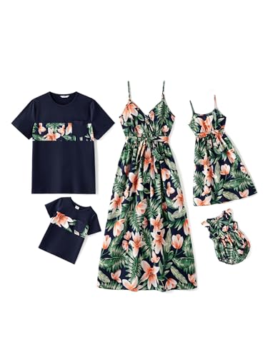 PATPAT Familien Partnerlook Set – Hawaii Sommer Outfit für Mama, Papa, Kinder – Strandkleidung Familie – Mutter Tochter Kleid & Vater Sohn T-Shirt – Matching Outfit Urlaub & Fotoshooting