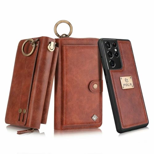 Étui portefeuille iPhone Samsung Galaxy A52 housse cuir rabat magnétique marron pas cher
