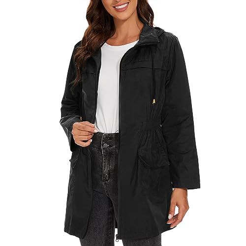 Century Star Packable Rain Jackets Waterproof Womens Rain Coats With Hood Lightweight Windbreaker Jacket Black Large thumb #3