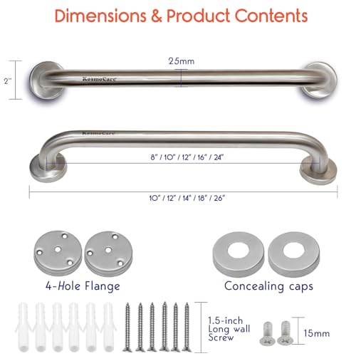 Image of KosmoCare 304 Grade Stainless Steel Grab Bar, Wall Mounted Safety Straight Grab Bar for Bathroom | Grab Bars for Toilet Senior Citizens | Toilet Grab bar for Elderly (25 mm Diameter X 16-inch Length)