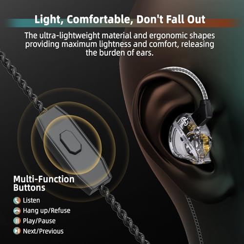 Image of CCZ DC01 Pro Gaming Earbuds, Professional iems for Gaming, Super Bass in Ear Monitor Headphone Wired Earphones with 1DD, Patent Ear fins, Ear tips, for School Student Laptop Podcaster (black with mic)