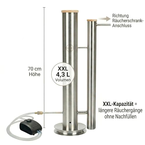 OK4Y Kaltrauchgenerator XXL 70 cm aus Edelstahl, 4,3 L – Kalträuchern für Räucherofen, Smoker & Grill – für Fisch, Fleisch, Käse & Wurst – Stand- & Wandmontage, Filter (70 cm Standmodell + Filter)