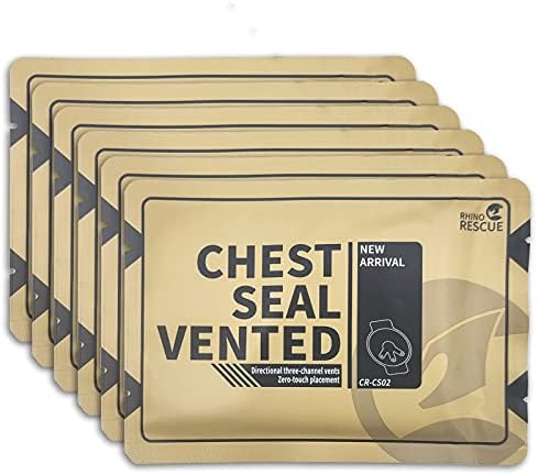 RHINO RESCUE Vent Chest Seal, Emergency Trauma Dressing, First Aid Kit Sterile, Wound Care IFAK Supplies, 6 Count