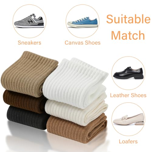 Image of Women Cute Crew Socks Neutral Cotton Socks Casual Aesthetic Slouch Boot Socks for Women Granola Girls Clothes