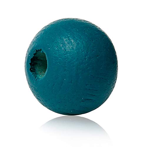 1000 Painted Teal Aqua Round Wood Beads 8mm - Very Small - Peacock Blue Wood Beads with 2mm Hole